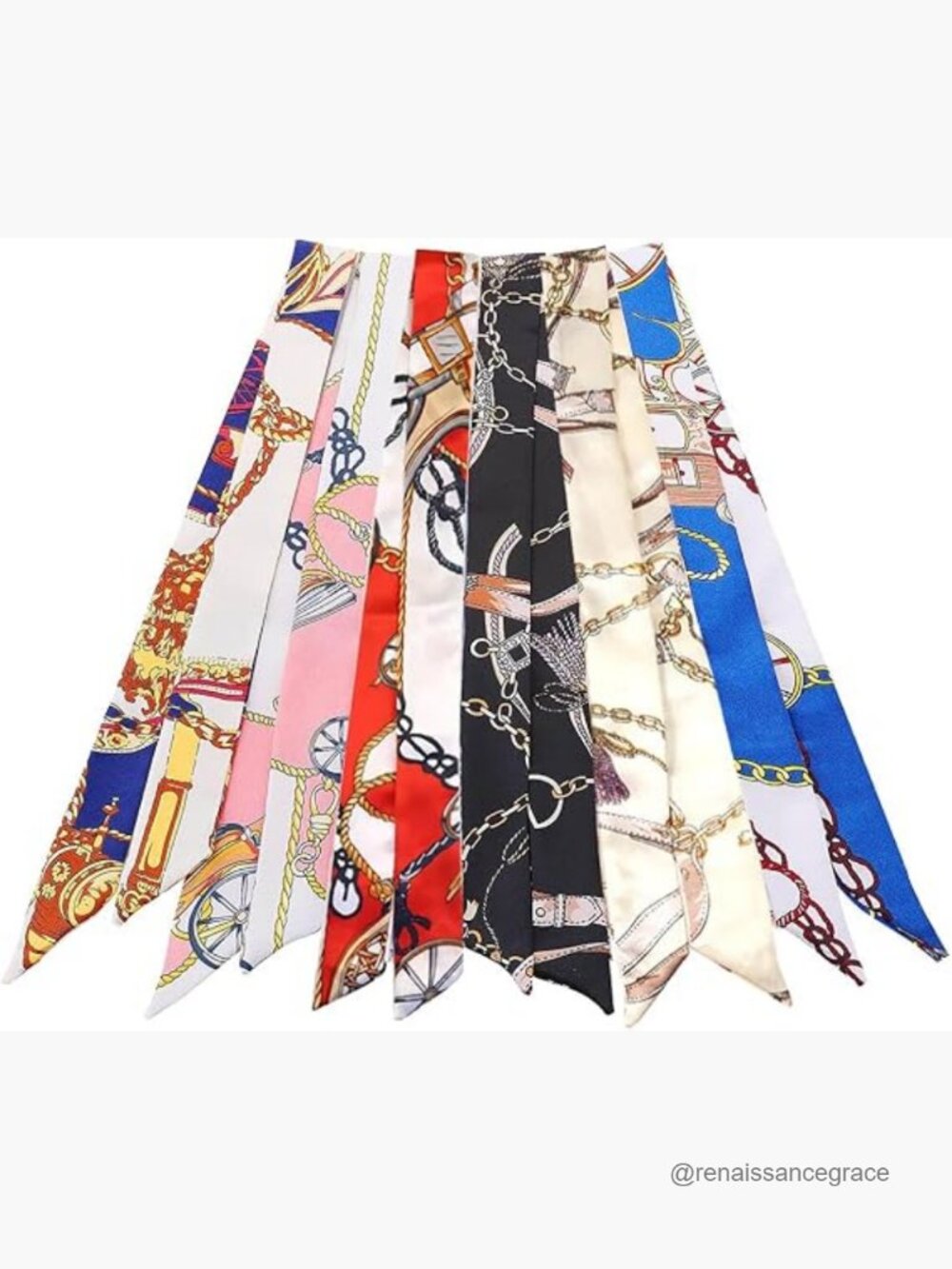 6 Pack Satin Scarf Set for Bag Handles, Hair, and Neck - 35.4" Long